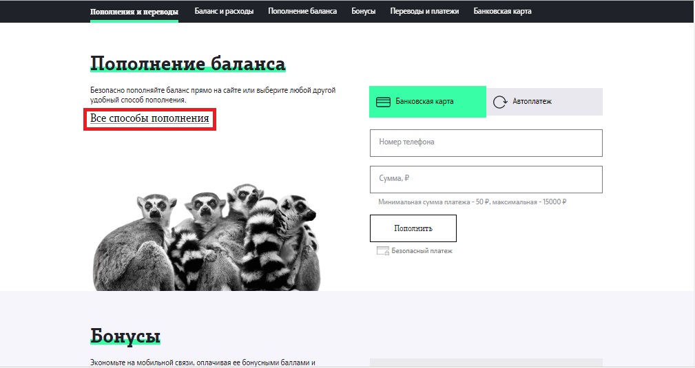 Пополнение баланса на Tele2 
